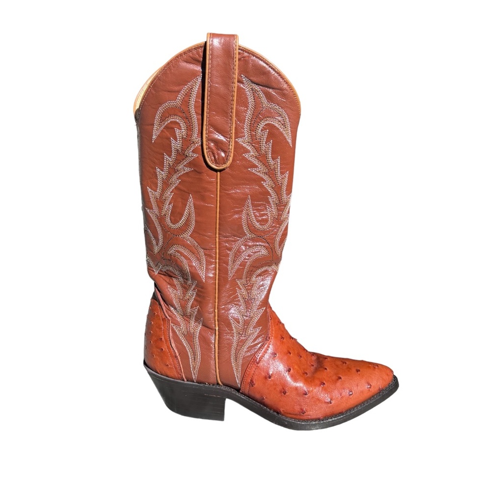 Dan Post Ostrich Cowboy Boots Women's 6 Caramel Brown